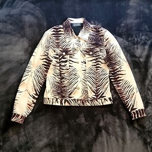 OLEG CASSINI NIGHT SPORT ANIMAL PRINT SEQUINED DENIM JACKET S-M